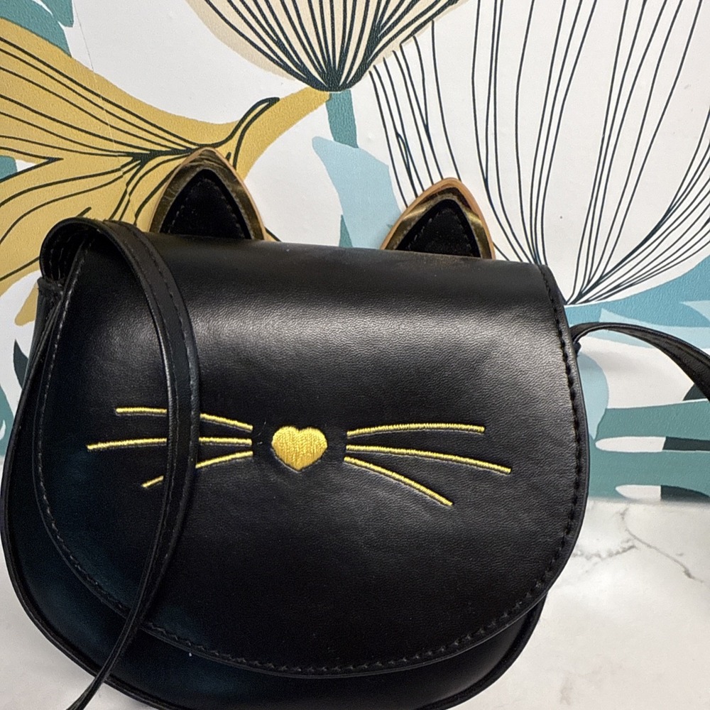 black kitty shaped crossbody purse 6x5 - Picture 2 of 7